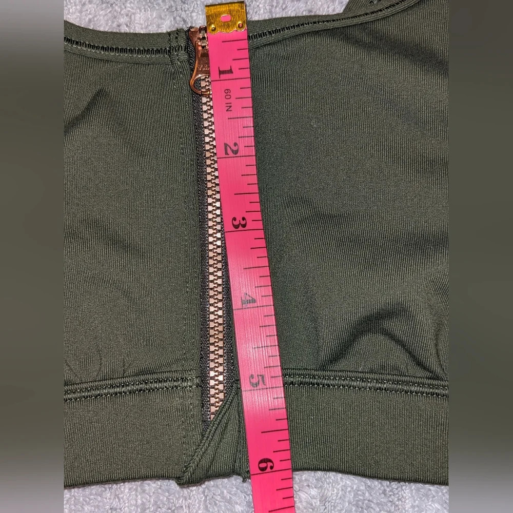 Aerie Green Gold Zipper Sports Bra Mesh Women's Size Small Yoga Active Gym - Picture 3 of 6